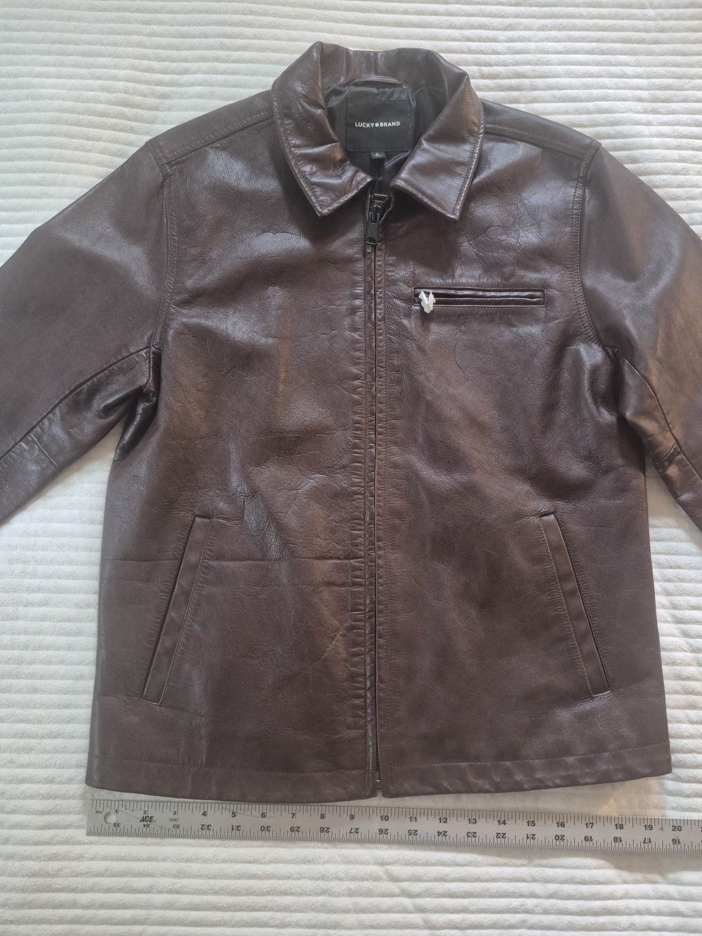 Lucky Brand Men's Dark Brown Leather Bomber Jacket